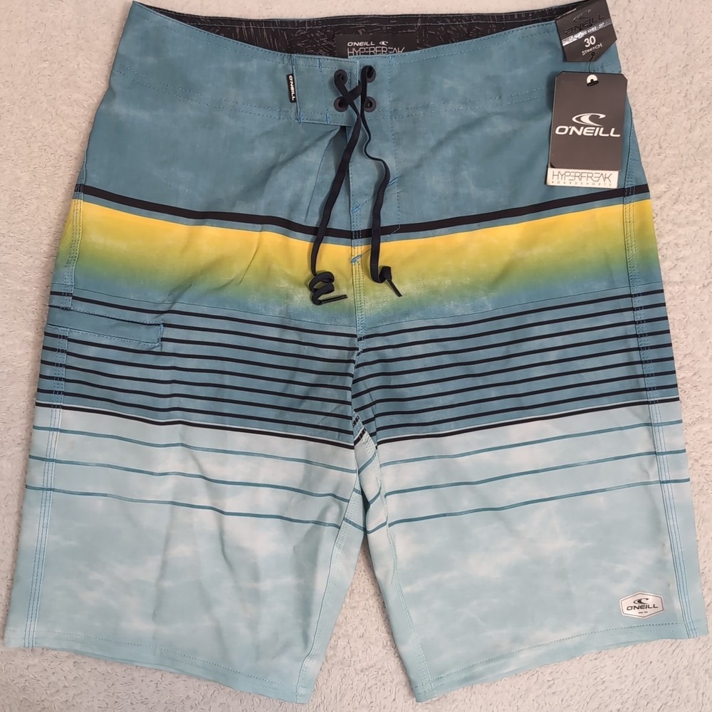 NEW O'Neill Men's FLEX Board Shorts 30x10 Blue Navy Striped Cargo Pocket unlined